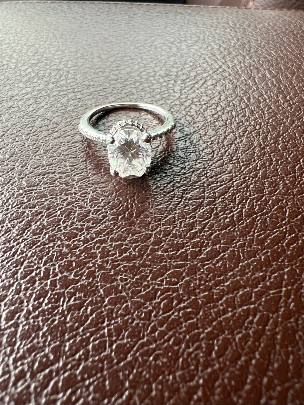 Silver Solitaire Halo Engagement Ring with Moissanite Stone